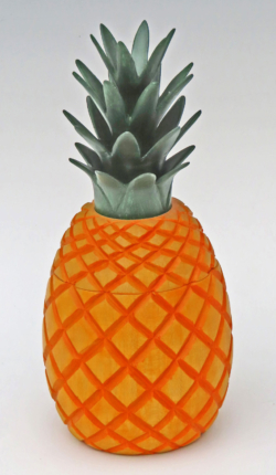 Sycamore. 90 mm diameter x 220 mm high. Power carved grooves. Leaves cut to shape with coping saw. Ref 12.08