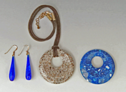 Off-centre Corian pendants, polyester resin teardrop earrings. Ref 11.36 & 11.37