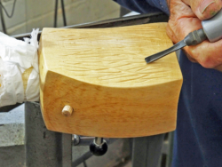 Carving details for green teapot with reciprocating chisel.. Ref 20.11 Teapots.