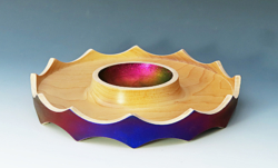 Sycamore,200mm diameter. Scalloped rim. coloured with chameleon pigments.Ref. 24.3