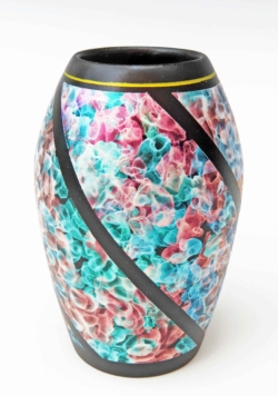 Sycamore. Decorated with black then red and green iridescent paint. Ref 24.8.