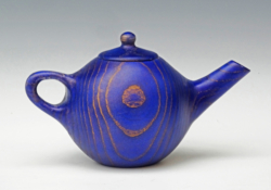 Ash. 210 mm max width. All one piece. Turned on 2 axes. Airbrushed blue, then gold gilt cream applied. Ref 17.09.