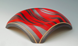 Sycamore. 150 mm square. Red & Silver brush painted. Ref 12.32