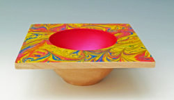 Sycamore. 100 mm square. Marbled rim, red inside bowl. Ref 12.13